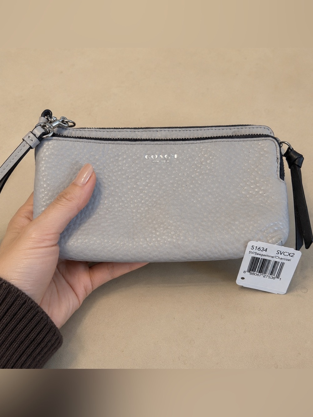 Coach Double Zip Wallet – SV/Soapstone Charcoal – Style 51634
